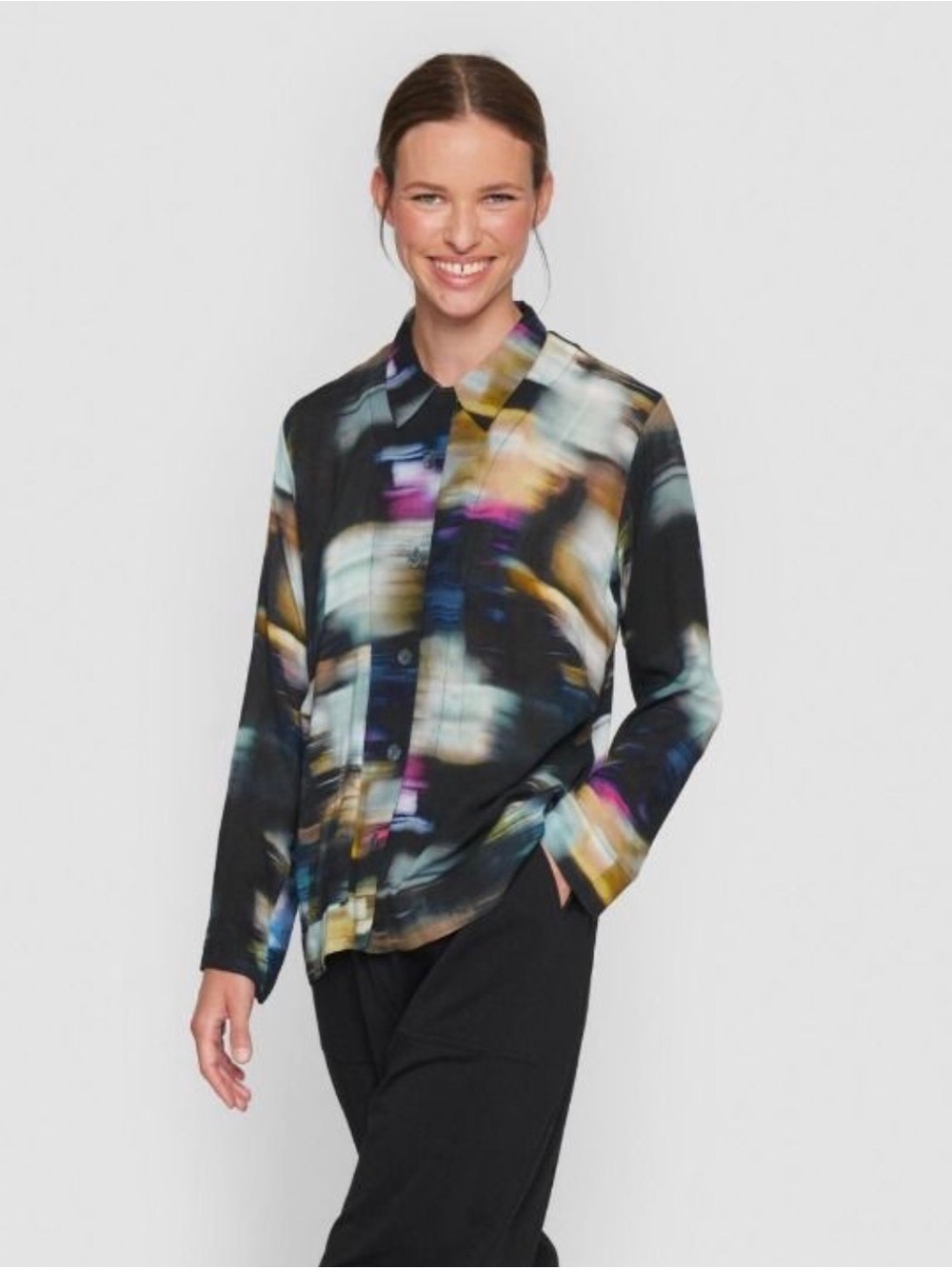 Illuminated City Multicolor Button-Down Viscose Shirt